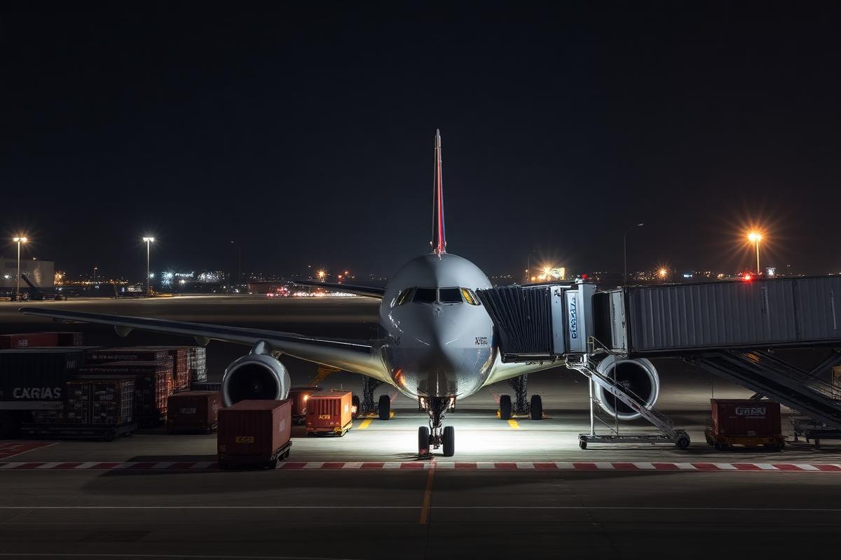 International airport cargo terminal at night for repatriation of mortal remains